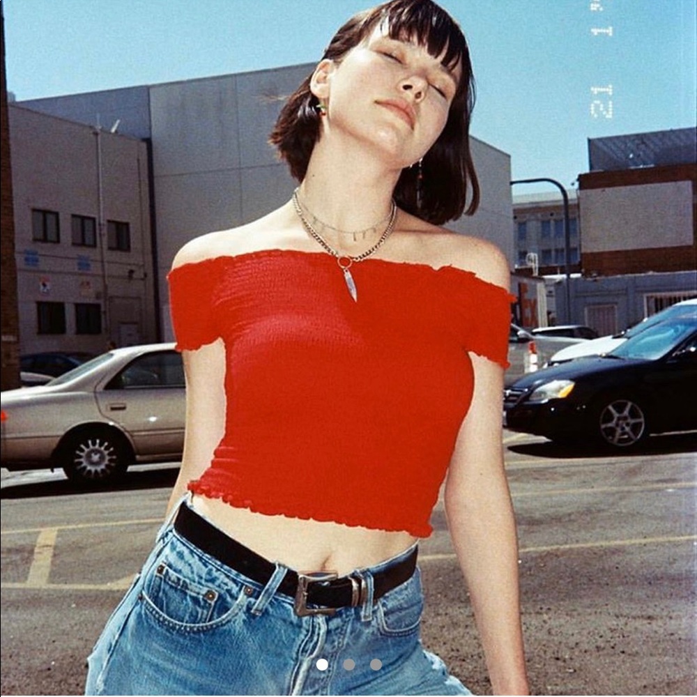 brandy melville red ruffle top